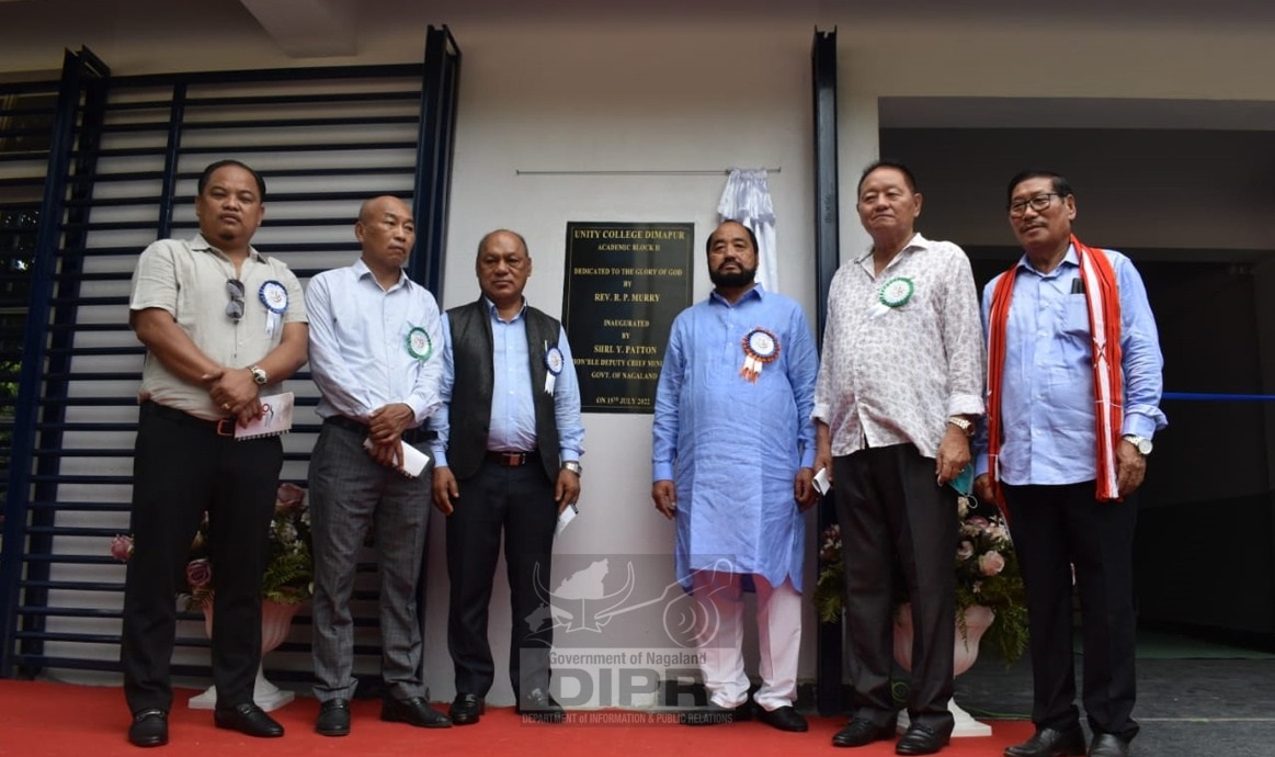 Y. Patton with his colleagues and management board members of Unity College Dimapur after unveiling the plaque of Academic block II