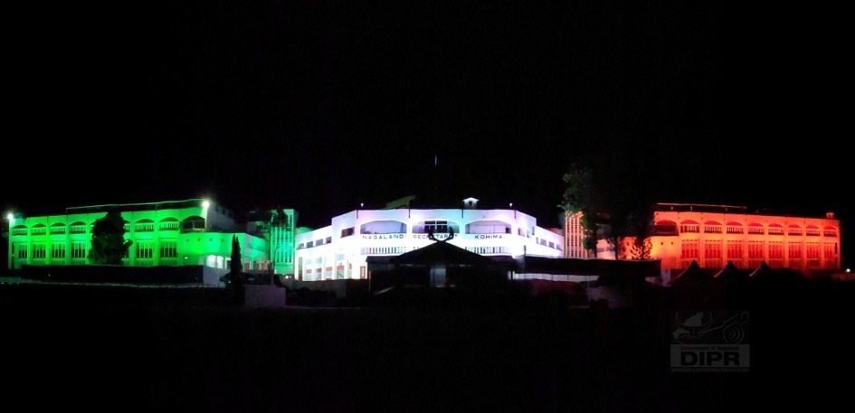 Nagaland Civil Secretariat adorned with the colours of the National flag