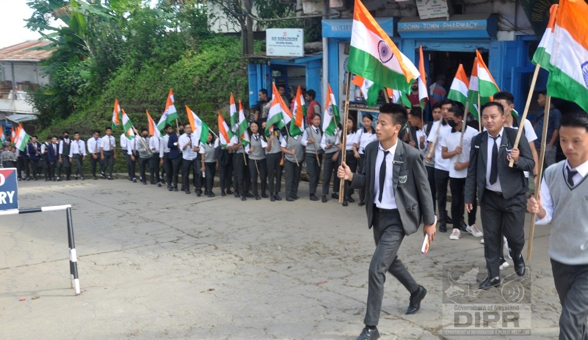 Students participating in Prabat Pheris (Morning procession walk) at Mokokchung