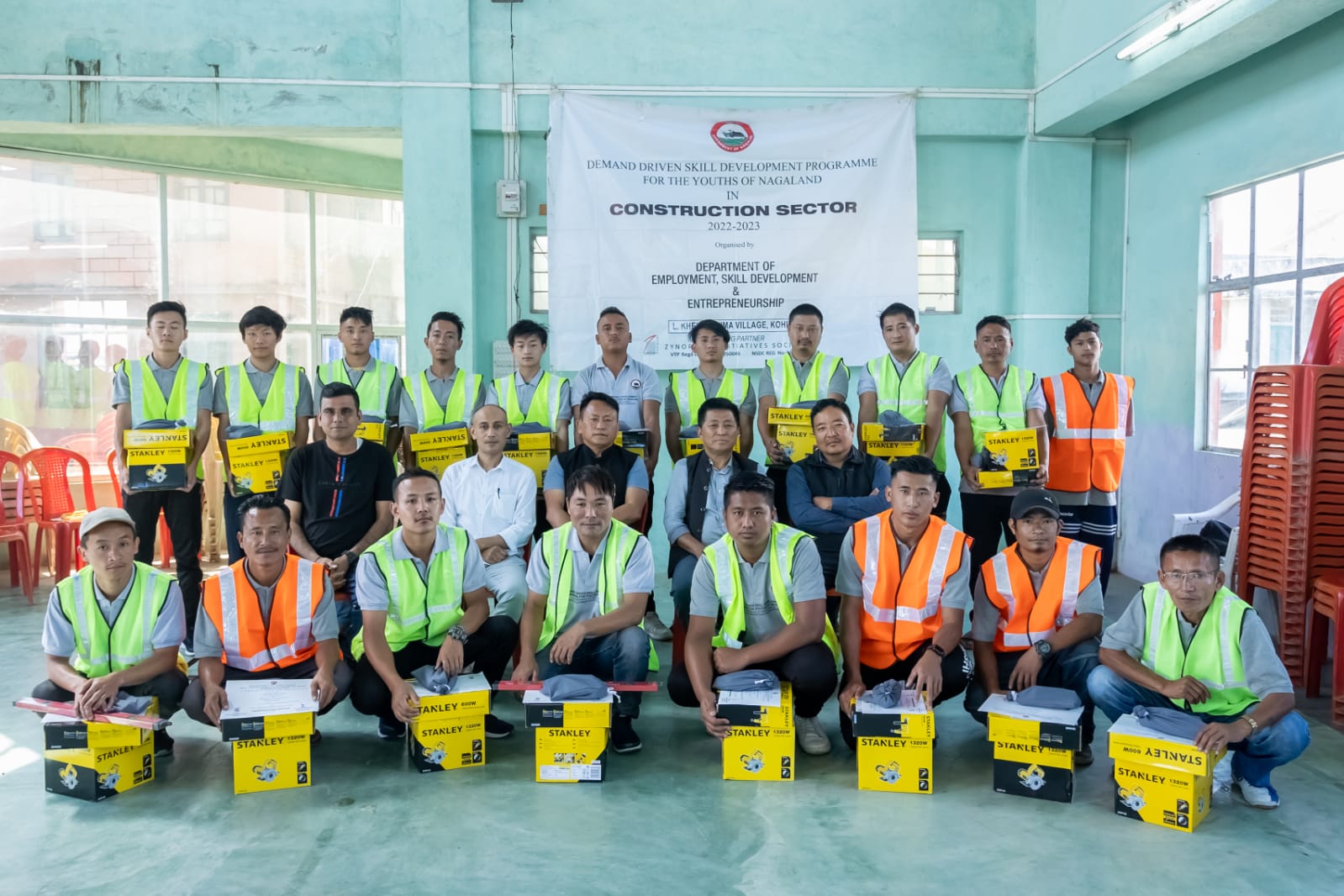 Participants were awarded with certificates, tools and machinery during the culmination programme of the skill training in the construction sector at L. Khel, Kohima on 10th September 2022.  (Shahlong IA)