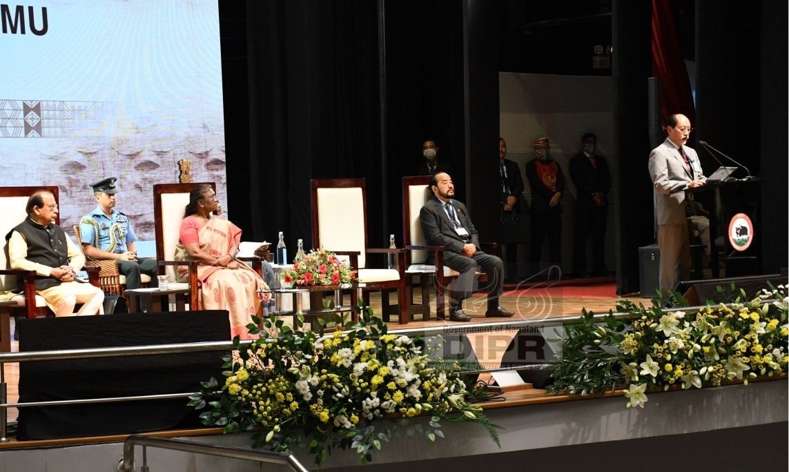 Chief Minister speaking at the civic reception at Kohima