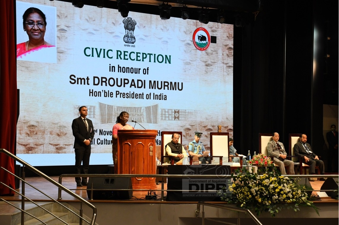 President of India addressing the gathering during the civic reception at Kohima