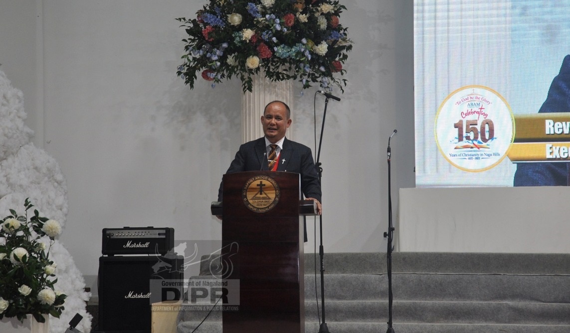 Rev. Prof. Dr. Mar Pongener giving the introduction at ABAM Sesquicentennial Celebration at Impur