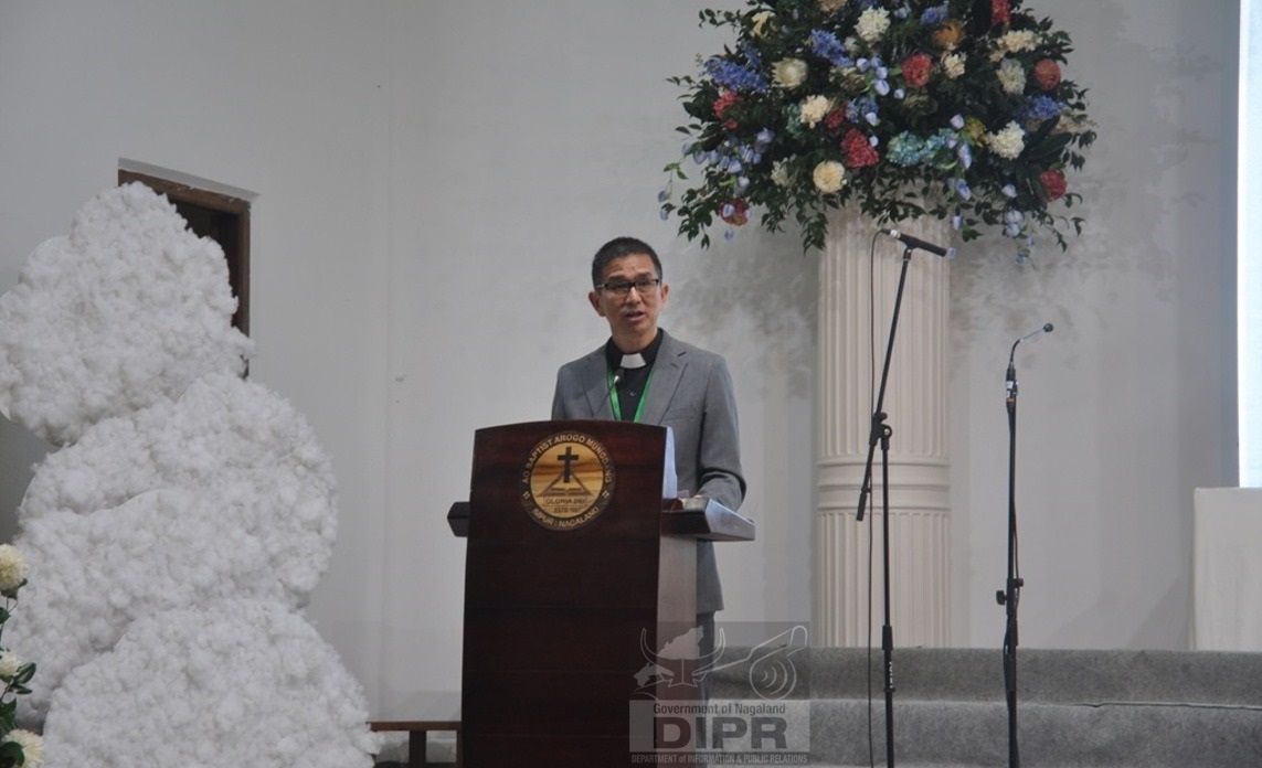 Rev. Sentisashi Aier welcoming the guest during the ABAM Sesquicentennial Celebration at Impur