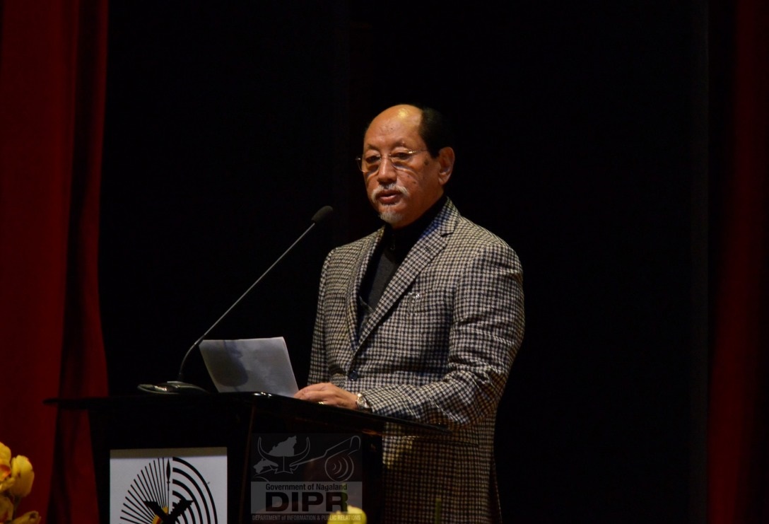 Chief Minister, Neiphiu Rio speaking during the launching of 10 Bed ICU Project at Capital Cultural Centre, Kohima