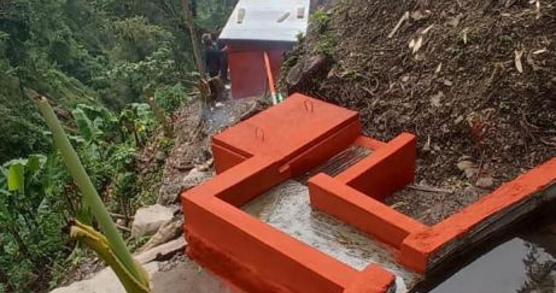 Water intake structures along the steep terrain for water supply to Monyakshu village under Jal Jeevan Mission.   